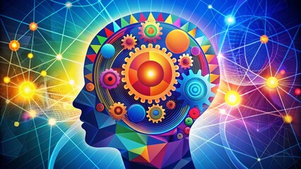 subconscious mind diagram with abstract shapes and bold colors highlighting intuitive functions