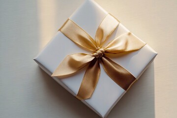 White Gift Box with Gold Ribbon and Bow