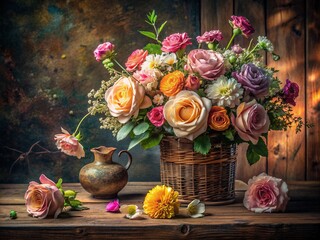 Rustic romantic floral still life