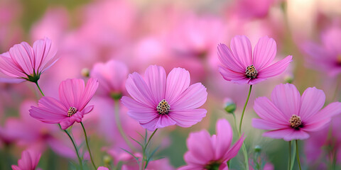 Fototapeta premium Pink Flower Power: A field of vibrant pink flowers swaying in the breeze.