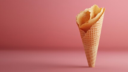 Crapes flat bread crusty wrapped in waffle cone closeup solid background