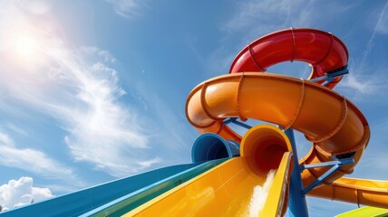 water slide structure in a sunny sky, perfect for summer fun and adventure in a water park setting.