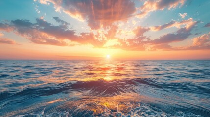 Obraz premium Majestic Sunset Over Sea with Beautiful Clouds.