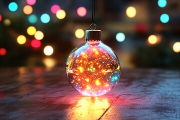 Fototapeta premium A glowing ornament with colorful lights, creating a festive atmosphere.