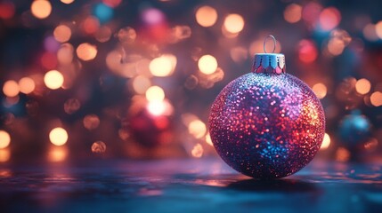 Obraz premium A sparkling Christmas ornament with a blurred festive background.