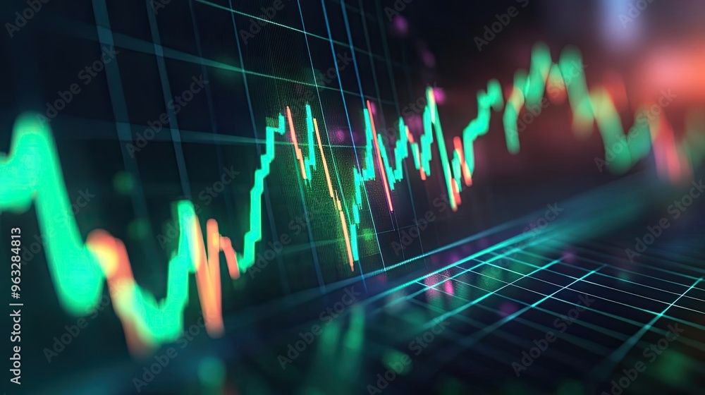 Poster abstract financial chart with colorful graphs depicting data trends and market analysis in a modern 