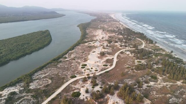 Aerial view of Ara&ccedil;a Dunes, Ilha Comprida (Long Island) - south coast of S&atilde;o Paulo, Brazil