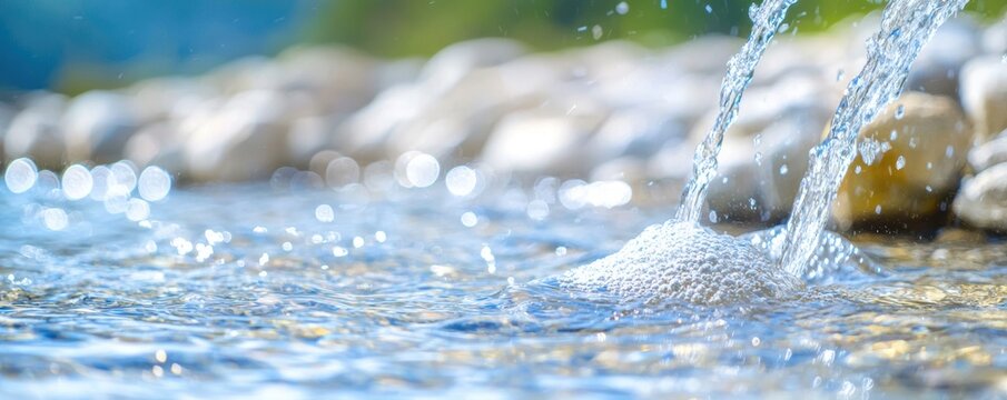 Crystal-clear spring water bubbling from the ground, pure and untouched nature