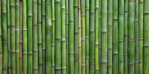 Obraz premium Natural Harmony: A bamboo wall, showcasing various sizes of green sticks.