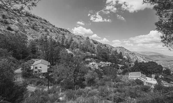 View of Phini (Foini), a picturesque, natural beauty, mountainous village in the Troodos Mountains at 920 m ASL, located near by the town of Platres, Limassol district, Cyprus 