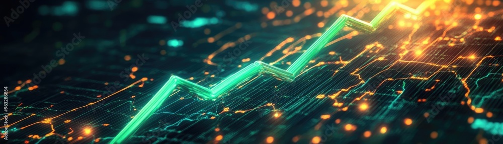 Poster dynamic financial graph illustrating growth and progress with vibrant colors and data connections.