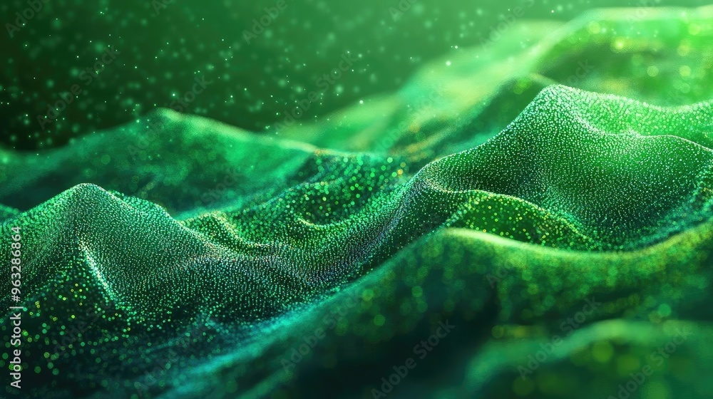 Poster stunning green wave patterns with vibrant dots create a mesmerizing abstract landscape, evoking harm