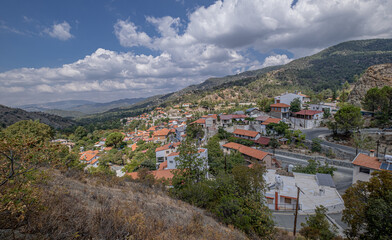 Fototapeta premium View of Phini (Foini), a picturesque, natural beauty, mountainous village in the Troodos Mountains at 920 m ASL, located near by the town of Platres, Limassol district, Cyprus 