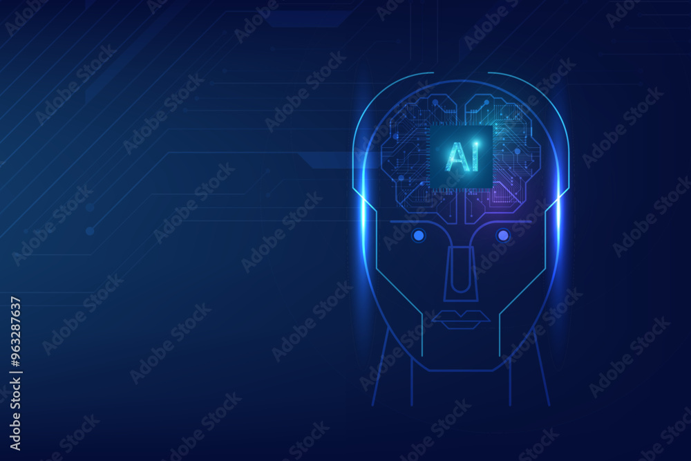 Aufkleber futuristic digital brain with ai chip, symbolizing advanced technology and artificial intelligence.