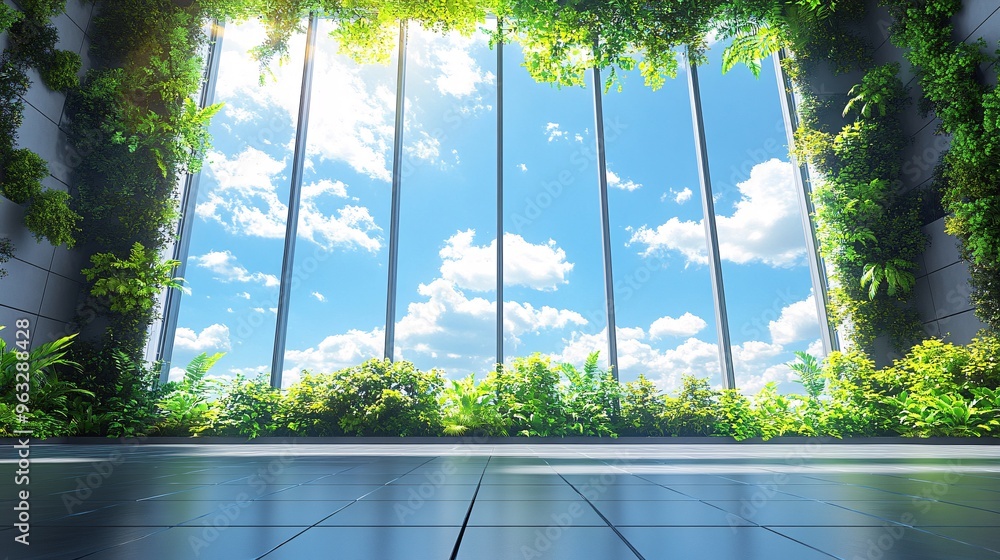 Aufkleber vertical garden on a futuristic building with lush greenery covering the walls solar panels on the r