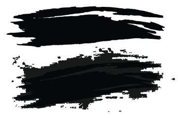 Set of two abstract black ink brush stroke designs on white background ideal for grunge textures, artistic backgrounds, web design elements, and digital projects.