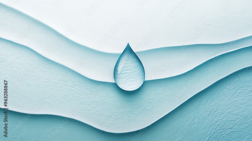 Poster a minimalistic logo emphasizes hydration with a single drop of water, set against gentle, wavy lines