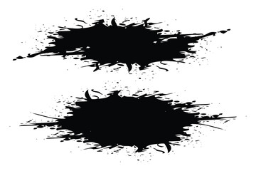 Set of two abstract black ink brush stroke designs on white background ideal for grunge textures, artistic backgrounds, web design elements, and digital projects.