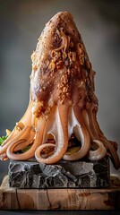 A majestic octopus showcasing its intricate textures and colors on a stone base.