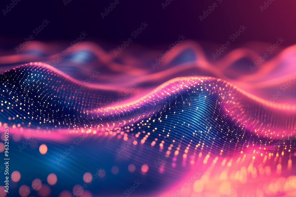 Poster abstract wavy background with glowing lights and a dark gradient.