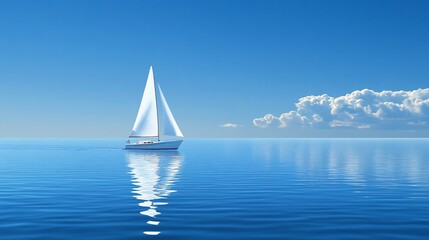 Solar-powered boat sailing through calm waters Flat design Vector look Digital art Large space for text in center Stock Photo with copy space