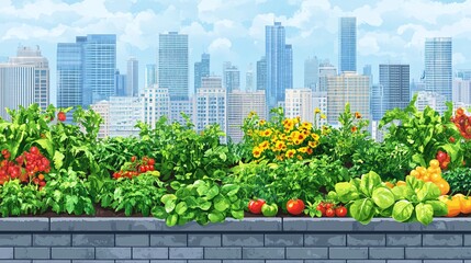 Fototapeta premium City rooftop farm using smart technology Flat design Vector look Digital art Large space for text in center Stock Photo with copy space