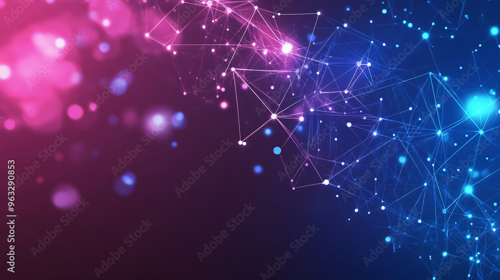 Poster Vibrant background connects data points with lines and spheres in an abstract network