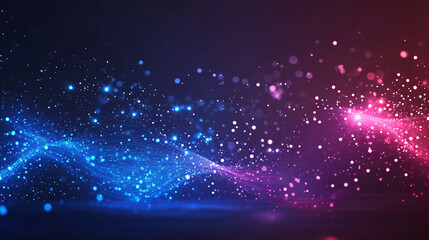 Obraz premium Futuristic abstract background with wavy lines and bokeh effect created by glowing blue and purple particles