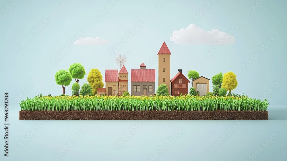 Poster urban farm with smart technology flat design vector look digital art large space for text in center 