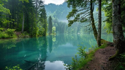 Obraz premium Tranquil Forest Lake with Reflective Water