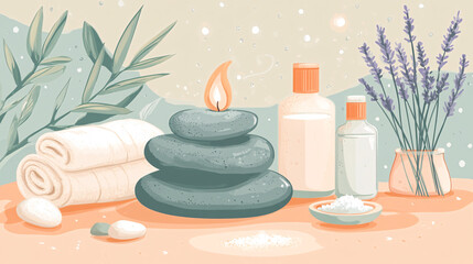 Spa Day Relaxation with Lavender and Stones