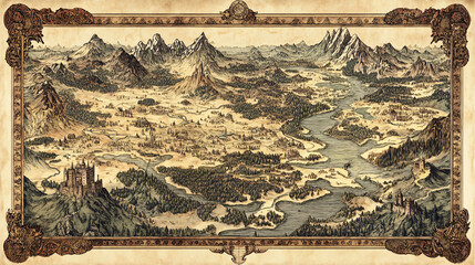 Vintage Hand Drawn Fantasy Kingdom Map