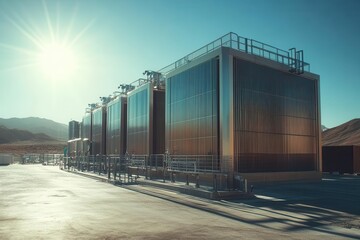 Massive atmospheric water harvesting facility in desert  in a dynamic