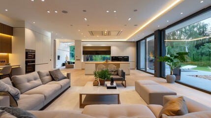 Fototapeta premium Elegant Open-Concept Living Room with Luxurious Amenities