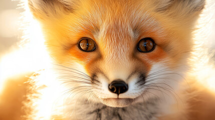 Obraz premium Close-Up Portrait Of A Red Fox With Soft Fur And Piercing Eyes. The Fox'S Gaze Is Intense, Reflecting Its Wild Nature.