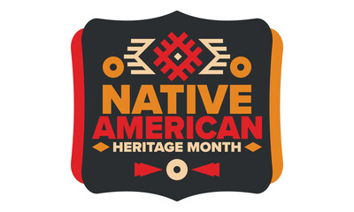 Native American Heritage Month in November. American Indian culture. Celebrate annual in United States. Tradition pattern. Poster, card, banner and background. Vector ornament, illustration