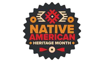 Native American Heritage Month in November. American Indian culture. Celebrate annual in United States. Tradition pattern. Poster, card, banner and background. Vector ornament, illustration