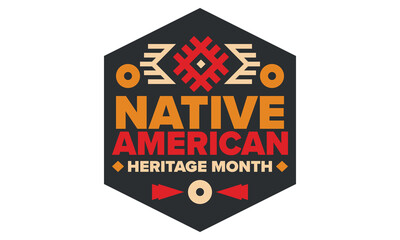 Native American Heritage Month in November. American Indian culture. Celebrate annual in United States. Tradition pattern. Poster, card, banner and background. Vector ornament, illustration