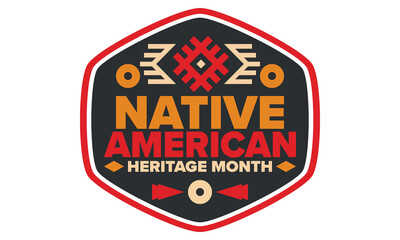 Native American Heritage Month in November. American Indian culture. Celebrate annual in United States. Tradition pattern. Poster, card, banner and background. Vector ornament, illustration