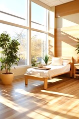 Sunny Bedroom with Wooden Floor and Bed.