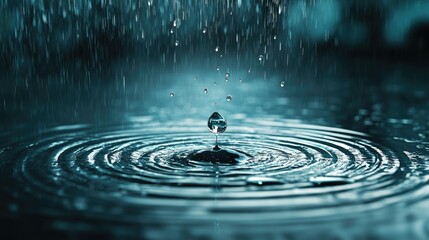 A serene image capturing a water drop creating ripples, showcasing the beauty of nature and tranquility in water.
