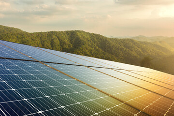 solar panels on top mountain. mega project of green energy. sustainable energy to businesses,...