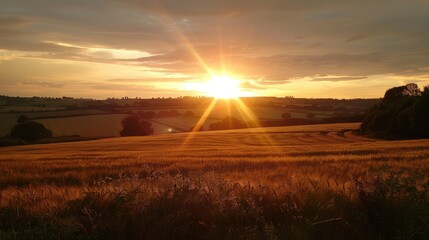 Tranquil Sunset Over Scenic Golden Wheat Fields