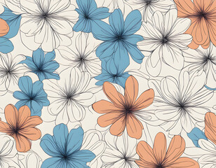 One line Art Flowers Design Seamless Background