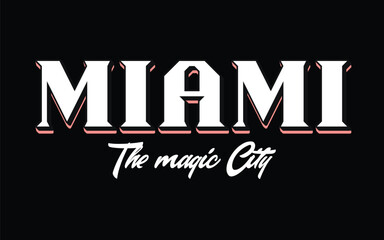 Miami Florida Retro Vector Illustration Text with Icons
