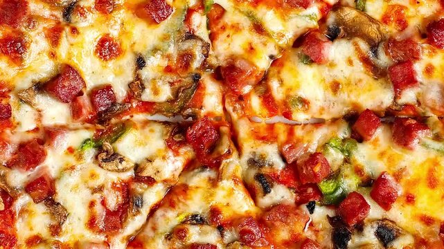 Pizza close up texture background realistic 3d render animation sequence zoom rotation