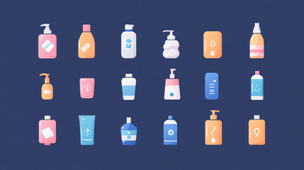 Colorful Set of Cosmetic and Hygiene Bottles and Tubes
