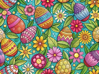 Vibrant Floral Easter Eggs Coloring Page Pattern