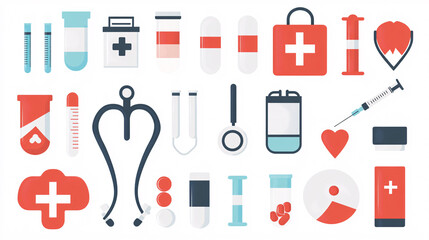 Fototapeta premium Medical Icons Set - Healthcare and First Aid Supplies