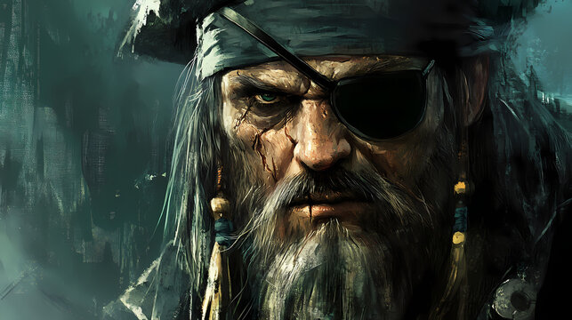 Pirathna = pirate pirahna with eye-patch. Pirate. Illustration